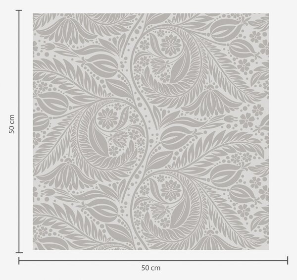 Carta da parati Stilizzazione folcloristica grigia con foglie e fiori, Parati fiori e piante classici, a00301 : Uwalls.it