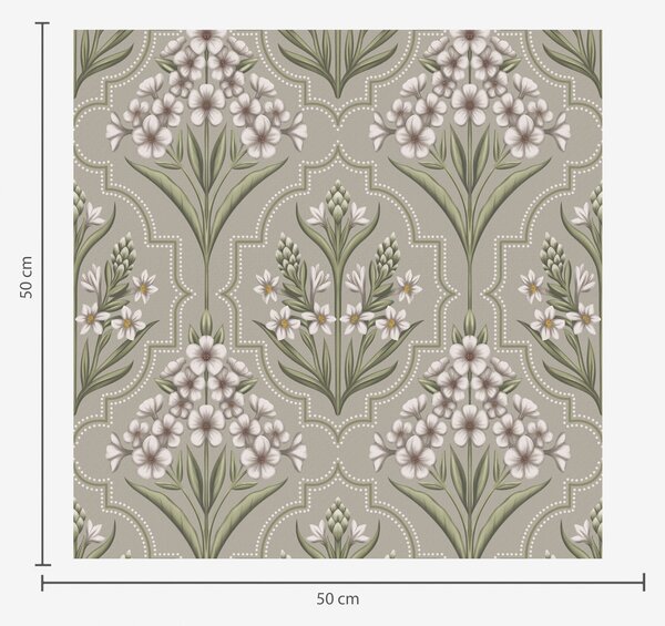 Carta da parati Motivo simmetrico con fiori bianchi su sfondo grigio, Parati fiori e piante classici, a00302 : Uwalls.it