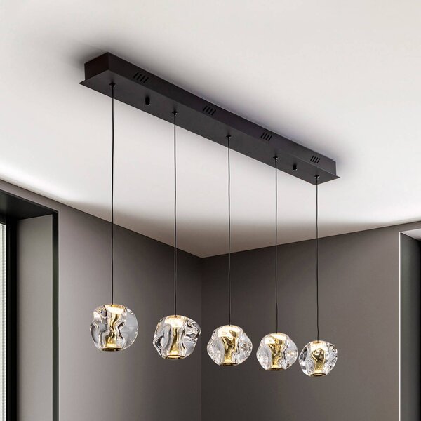 Schuller Valencia Lampada LED a sospensione Zaria, 5 luci, nera, trasparente, metallo, acrilico dimmerabile, Nero, Soggiorno / Sala da pranzo, Plastica