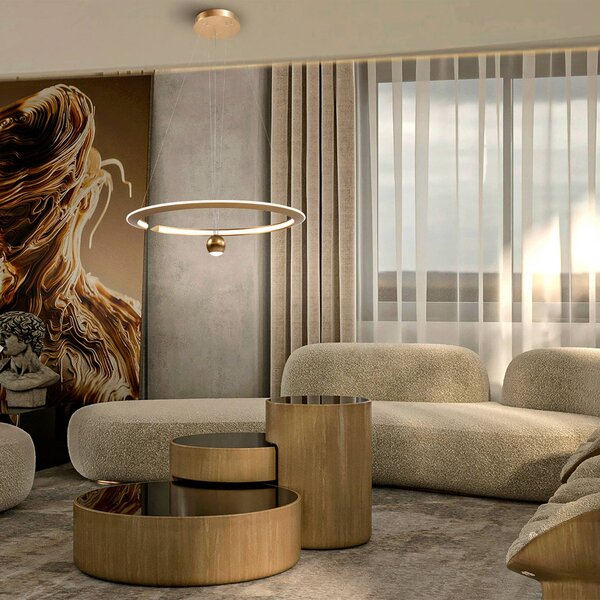 Schuller Valencia Lampada LED a sospensione Orane color oro, regolabile in altezza, Ø 60 cm Orane, dimmerabile, Ottone / Oro, Soggiorno / Sala da pranzo, Metallo