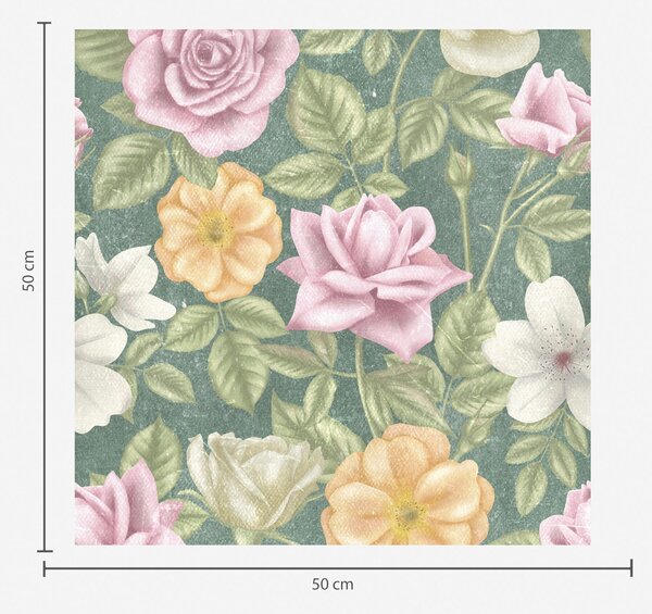 Carta da parati Rose rosa crema e gialle su sfondo verde, Parati fiori e piante classici, a00300 : Uwalls.it