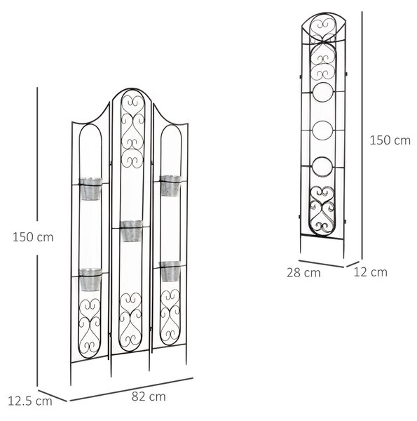 Outsunny Portapiante Verticale Pieghevole con 5 Vasi da Esterno in Metallo, 82x12.5x150cm, Nero|Aosom