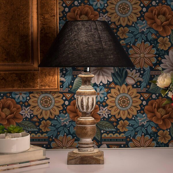 Carta da parati Fiori decorativi luminosi con elementi geometrici, Parati fiori e piante classici, a00305 : Uwalls.it