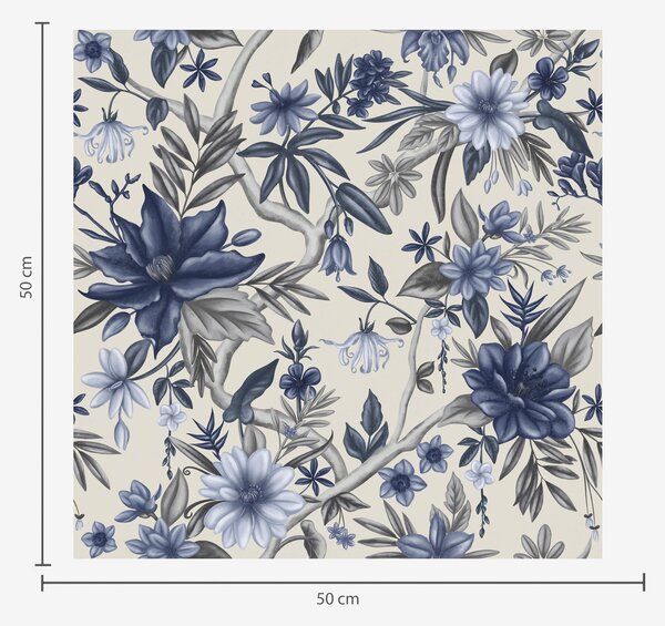 Carta da parati Fiori blu e grigi su sfondo chiaro, Parati fiori e piante classici, a00304 : Uwalls.it