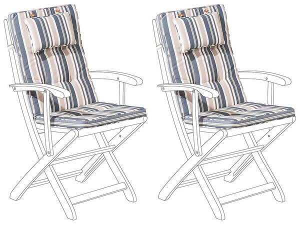 Set di cuscini di ricambio per sedie da esterno in tessuto a righe blu e beige resistente ai raggi UV 2 cuscini con imbottitura spessa Beliani