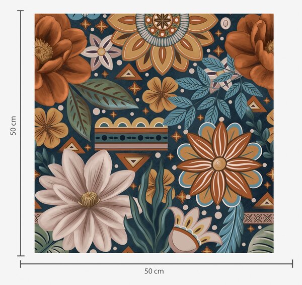 Carta da parati Fiori decorativi luminosi con elementi geometrici, Parati fiori e piante classici, a00305 : Uwalls.it