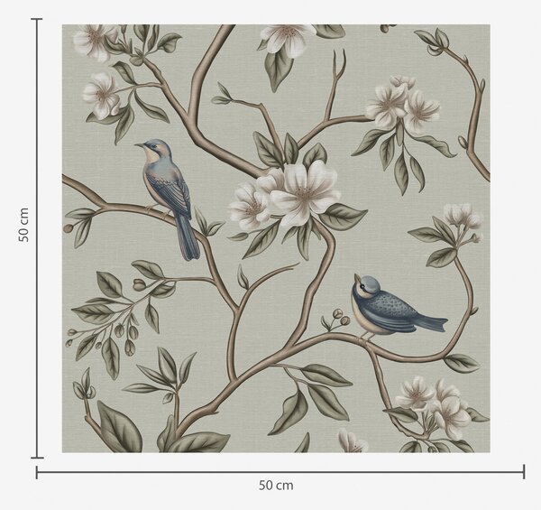 Carta da parati Rami con uccelli e fiori bianchi su uno sfondo delicato, Parati fiori e piante classici, a00303 : Uwalls.it
