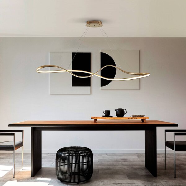 Schuller Valencia Lampada LED a sospensione Lia, color oro, CCT, telecomando, metallo dimmerabile, Ottone / Oro, Soggiorno / Sala da pranzo, Metallo, Moderno