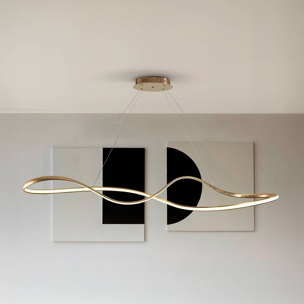 Schuller Valencia Lampada LED a sospensione Lia, color oro, CCT, telecomando, metallo dimmerabile, Ottone / Oro, Soggiorno / Sala da pranzo, Metallo, Moderno