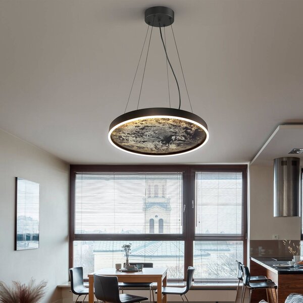 Schuller Valencia Lampada LED a sospensione Stone, Ø 60 cm, CCT, nero, metallo, acrilico Stone, Nero, Soggiorno / Sala da pranzo, Metallo, Moderno