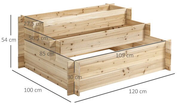 Outsunny Fioriera da Giardino in Legno a 3 Livelli, Letto per Orto Rialzato da Esterno, Fiori, Ortaggi e Piante Aromatiche, 120x100x54cm|Aosom