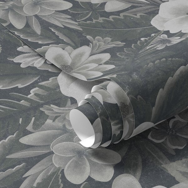 Carta da parati Motivo floreale grigio e bianco con effetto retrò, Parati fiori e piante classici, a00307 : Uwalls.it