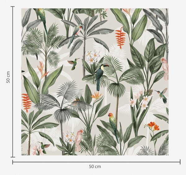Carta da parati Uccelli tropicali tra le foglie di palma, Parati fiori e piante classici, a00308 : Uwalls.it