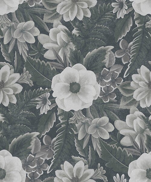 Carta da parati Motivo floreale grigio e bianco con effetto retrò, Parati fiori e piante classici, a00307 : Uwalls.it
