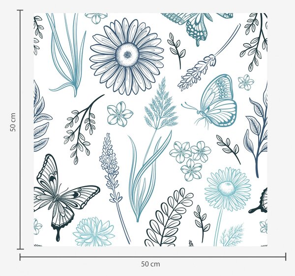Carta da parati Contorno di farfalle e fiori nei toni del blu e dell'azzurro, Parati fiori e piante classici, a00311 : Uwalls.it