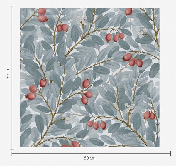 Carta da parati Foglie blu con rametti di bacche rosse, Parati fiori e piante classici, a00309 : Uwalls.it