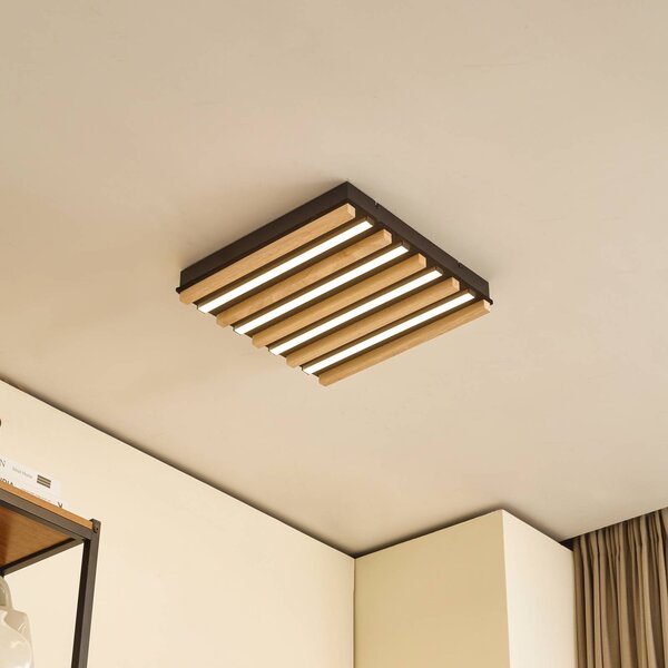 Plafoniera soffitto Firka Lindby, dimmerabile, Legno chiaro, Soggiorno / Sala da pranzo, Legno, Moderno, Plafoniera