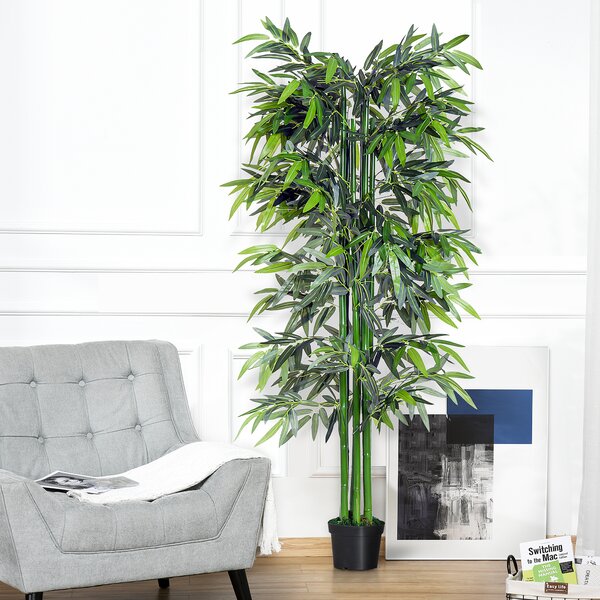Outsunny Albero di Bambù Artificiale Alta Decorazione per Casa e Ufficio in Vaso da 180cm per Interni ed Esterni Verde Naturale|Aosom