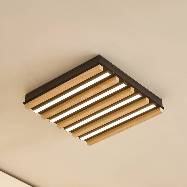 Plafoniera soffitto Firka Lindby, dimmerabile, Legno chiaro, Soggiorno / Sala da pranzo, Legno, Moderno, Plafoniera