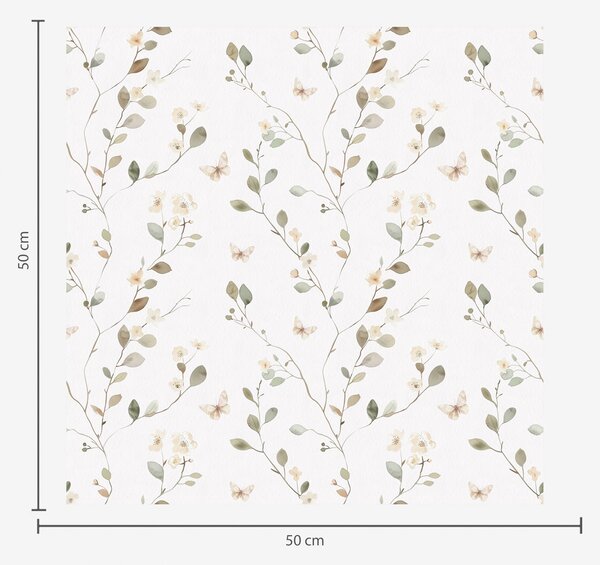 Carta da parati Rami sottili con fiori e farfalle su sfondo bianco, Parati fiori e piante classici, a00342 : Uwalls.it