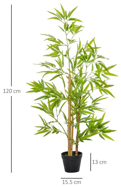 Outsunny Bambù Artificiale in Vaso, Pianta Finta Lussureggiante per Arredo Interno/Esterno, Alta 120cm - Verde|Aosom