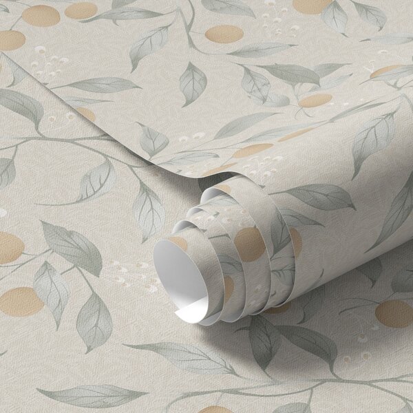 Carta da parati Rami chiari con bacche arancioni, Parati fiori e piante classici, a00344 : Uwalls.it