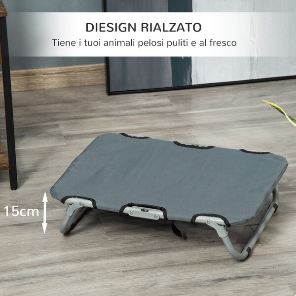 PawHut Lettino per Cani Pieghevole in Acciaio e Oxford, Cuccia Brandina per Cani da Interni ed Esterni, 59x46x15cm, Grigio|Aosom