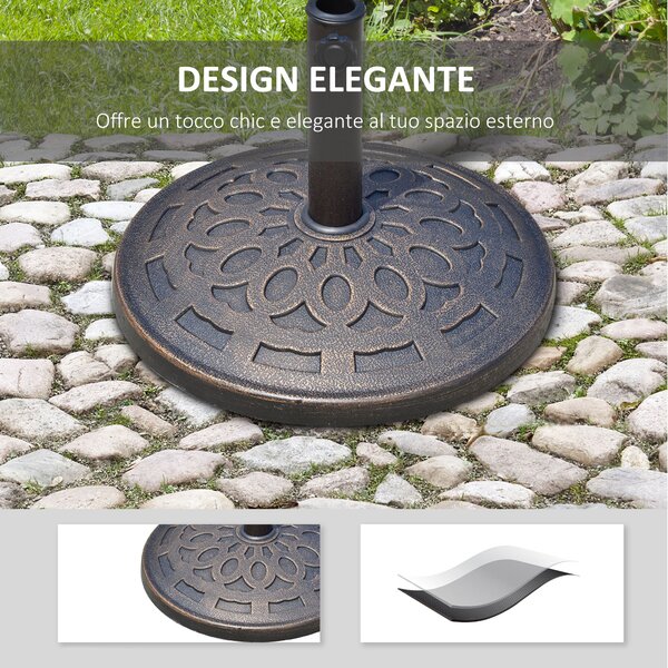 Outsunny Base per Ombrellone in Resina 12kg, Design Elegante, Adatta per Pali da 38-48mm, Colore Bronzo, Φ48.5x34cm|Aosom