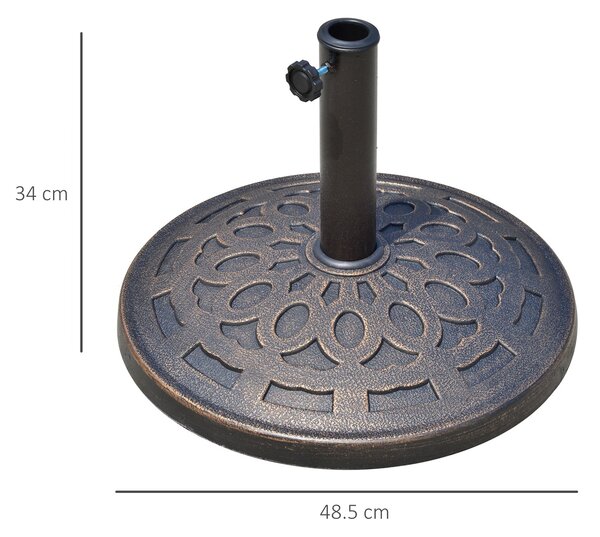 Outsunny Base per Ombrellone in Resina 12kg, Design Elegante, Adatta per Pali da 38-48mm, Colore Bronzo, Φ48.5x34cm|Aosom
