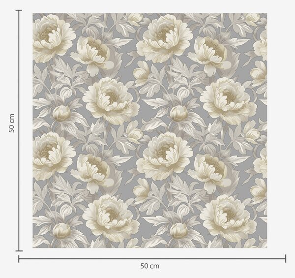 Carta da parati Peonie e foglie lussureggianti su uno sfondo grigio, Parati fiori e piante classici, a00403 : Uwalls.it