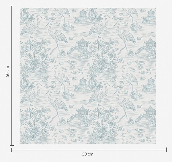Carta da parati Paesaggio asiatico con gru, ponti e fiori di loto, Parati stile orientale classici, a00405 : Uwalls.it