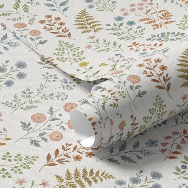 Carta da parati Piante colorate su sfondo bianco a scacchiera, Parati fiori e piante classici, a00413 : Uwalls.it