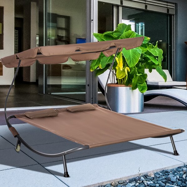 Outsunny Lettino Matrimoniale 2 Posti Parasole Regolabile da Esterno e Giardino 200x170 x134cm Marrone|Aosom