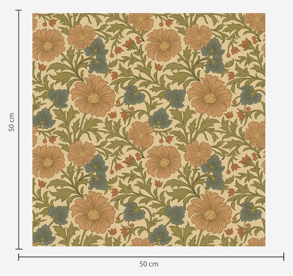 Carta da parati Fiori arancioni con foglie in stile Art Nouveau, Parati fiori e piante classici, a00409 : Uwalls.it