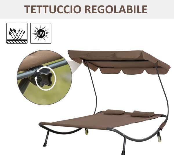 Outsunny Lettino Matrimoniale 2 Posti Parasole Regolabile da Esterno e Giardino 200x170 x134cm Marrone|Aosom