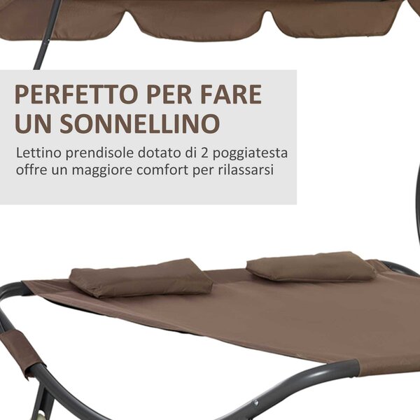 Outsunny Lettino Matrimoniale 2 Posti Parasole Regolabile da Esterno e Giardino 200x170 x134cm Marrone|Aosom