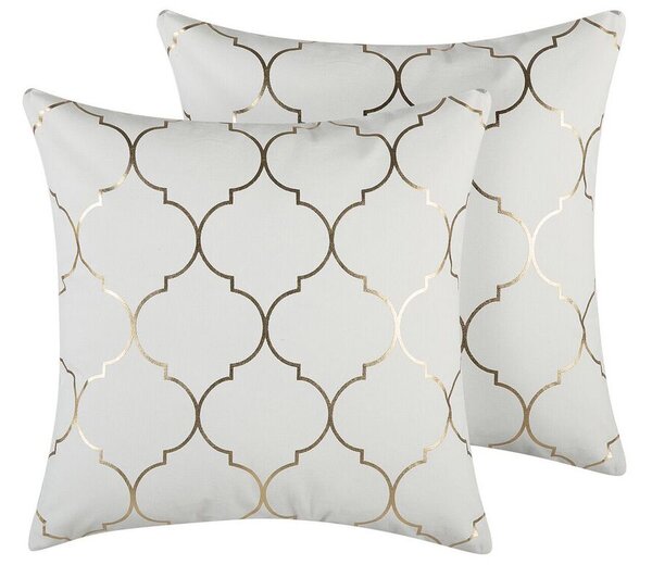 Set di 2 cuscini Decorativi Bianchi con Motivo a geometrico bianco e dorato 45 x 45 cm marocchino accessori glamour arredamento Beliani
