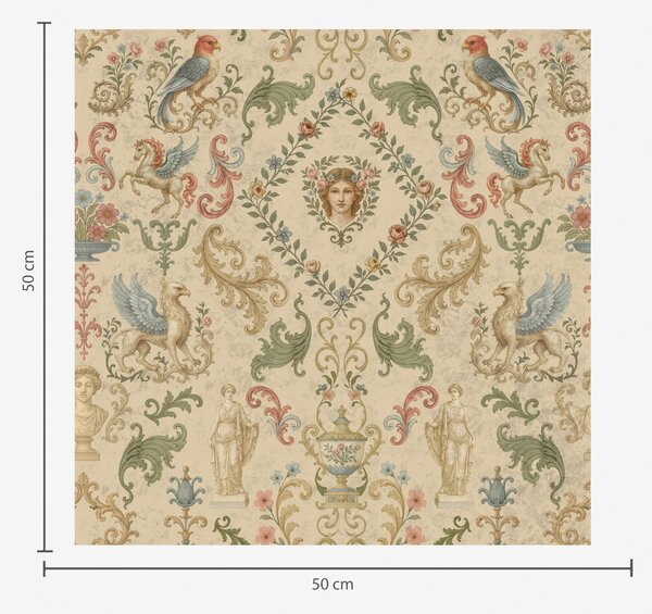 Carta da parati Ornamento vintage con grifoni, fiori e figure, Parati animali classici, Parati animali uccelli classici, a00402 : Uwalls.it