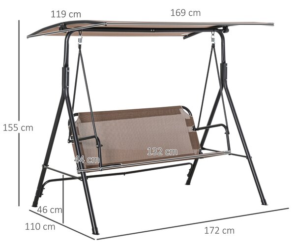 Outsunny Dondolo da Giardino Terrazza 3 Posti con Tettuccio Parasole Regolabile, Metallo e Texteline 172x110x155cm Marrone|Aosom