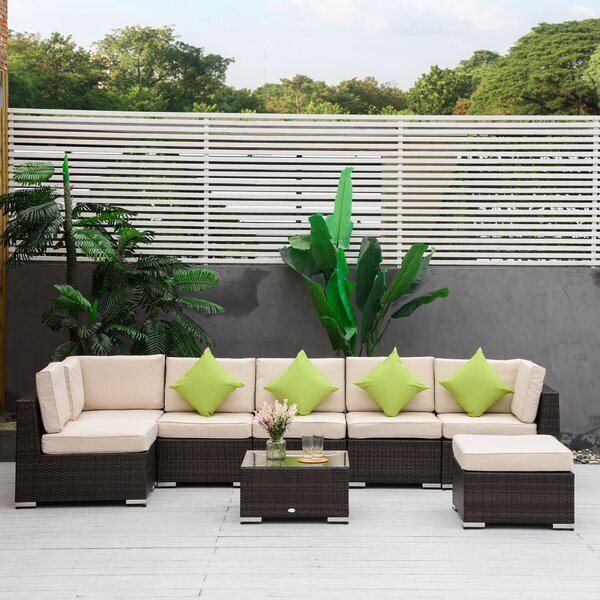 Outsunny Mobili da Giardino in Rattan e Alluminio Set 8 Pezzi, Salotto da Giardino Componibile con Divani e Tavolino da Esterno|Aosom