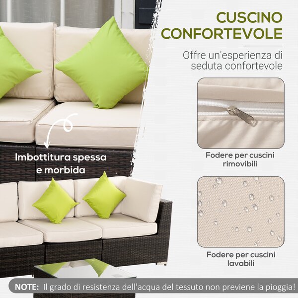 Outsunny Mobili da Giardino in Rattan e Alluminio Set 8 Pezzi, Salotto da Giardino Componibile con Divani e Tavolino da Esterno|Aosom