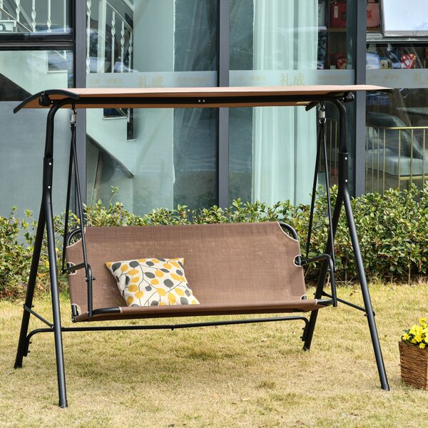 Outsunny Dondolo da Giardino Terrazza 3 Posti con Tettuccio Parasole Regolabile, Metallo e Texteline 172x110x155cm Marrone|Aosom