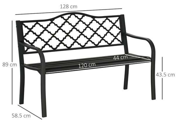 Outsunny Panchina da Esterno 2 Posti in Acciaio e Ghisa con Braccioli e Schienale Decorato, 128x58.5x89cm, Nero|Aosom