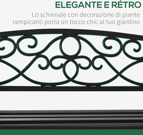 Outsunny Panchina da Giardino a 2 Posti in Acciaio e Ghisa con Braccioli, Panchina da Esterno con Schienale Decorato, Nero|Aosom