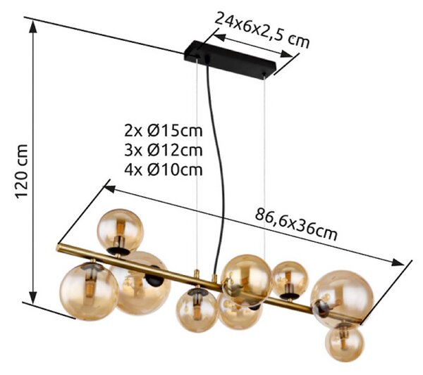 Globo Lampada a sospensione Riha, Ottone / Oro, Soggiorno / Sala da pranzo, Vetro, Lampada a sospensione
