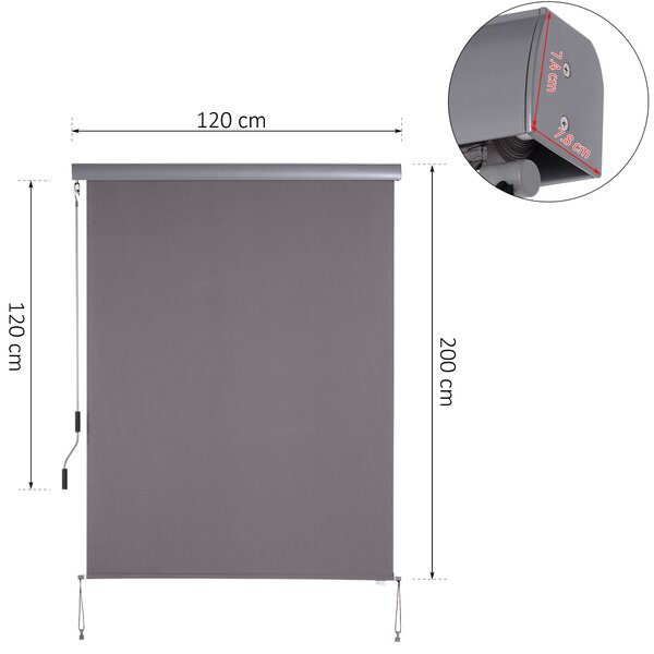Outsunny Tenda Avvolgibile Parasole con Manovella, Installazione a Muro o Soffitto, 120x200cm, Grigio|Aosom