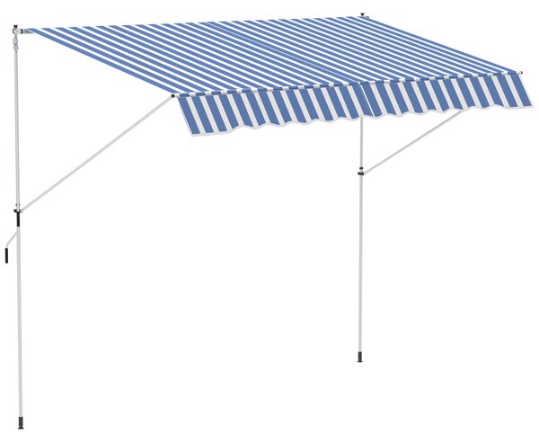 Outsunny Tenda da Sole a Bracci con Manovella, Struttura Telescopica in Metallo e Parasole in Poliestere 300x150cm Blu e Bianco