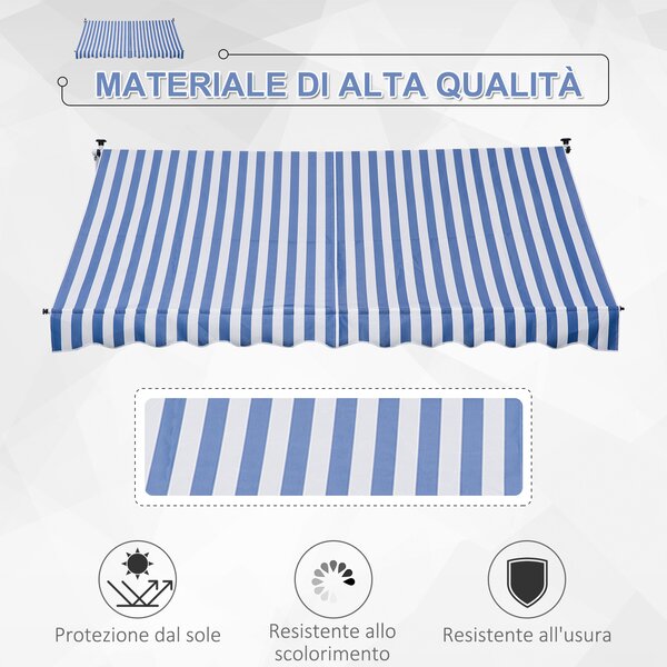 Outsunny Tenda avvolgibile da Sole a Bracci per balcone con Manovella e Pali di Supporto, 3x1.5m, Blu e Bianco | Aosom Italy