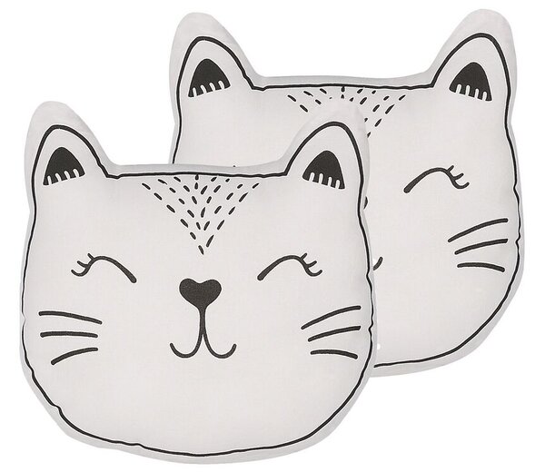 Set di 2 cuscini per bambini Cuscino a forma di gatto in tessuto bianco e Nero con imbottitura morbida per bambini Beliani