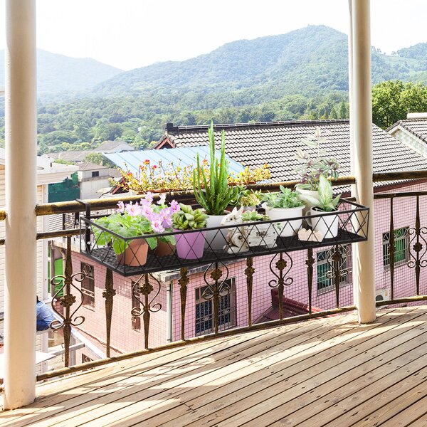 Outsunny Fioriera da Esterno con Ganci per Ringhiera, Portavasi per Balcone e Terrazzo in Metallo, 100x31x12cm, Nero|Aosom